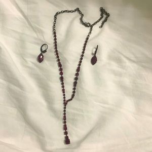 Dark ruby red necklace and earring set.